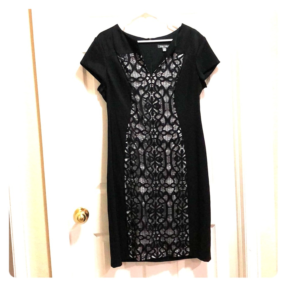 Cap sleeve lace panel sheath dress
